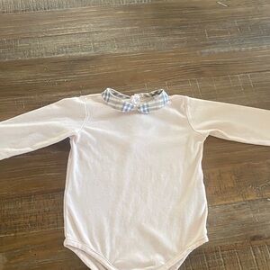 Soft Pink Long-Sleeve Baby One-Piece with Plaid Collar